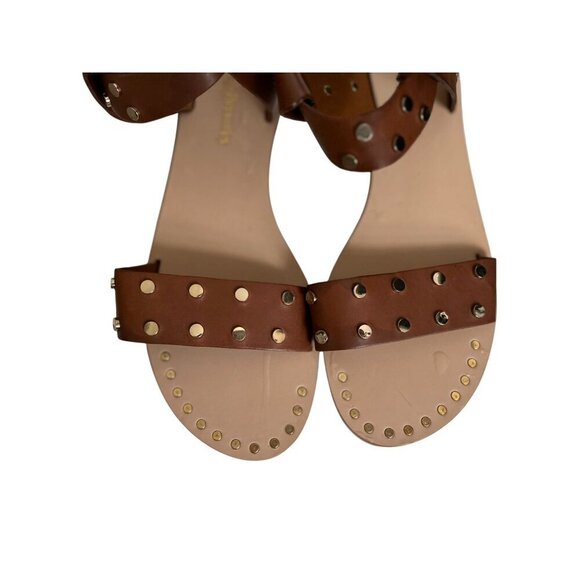 Russell Bromley London Ankle Sandals Brown Leather Gold Coin Greek Style - Picture 10 of 13